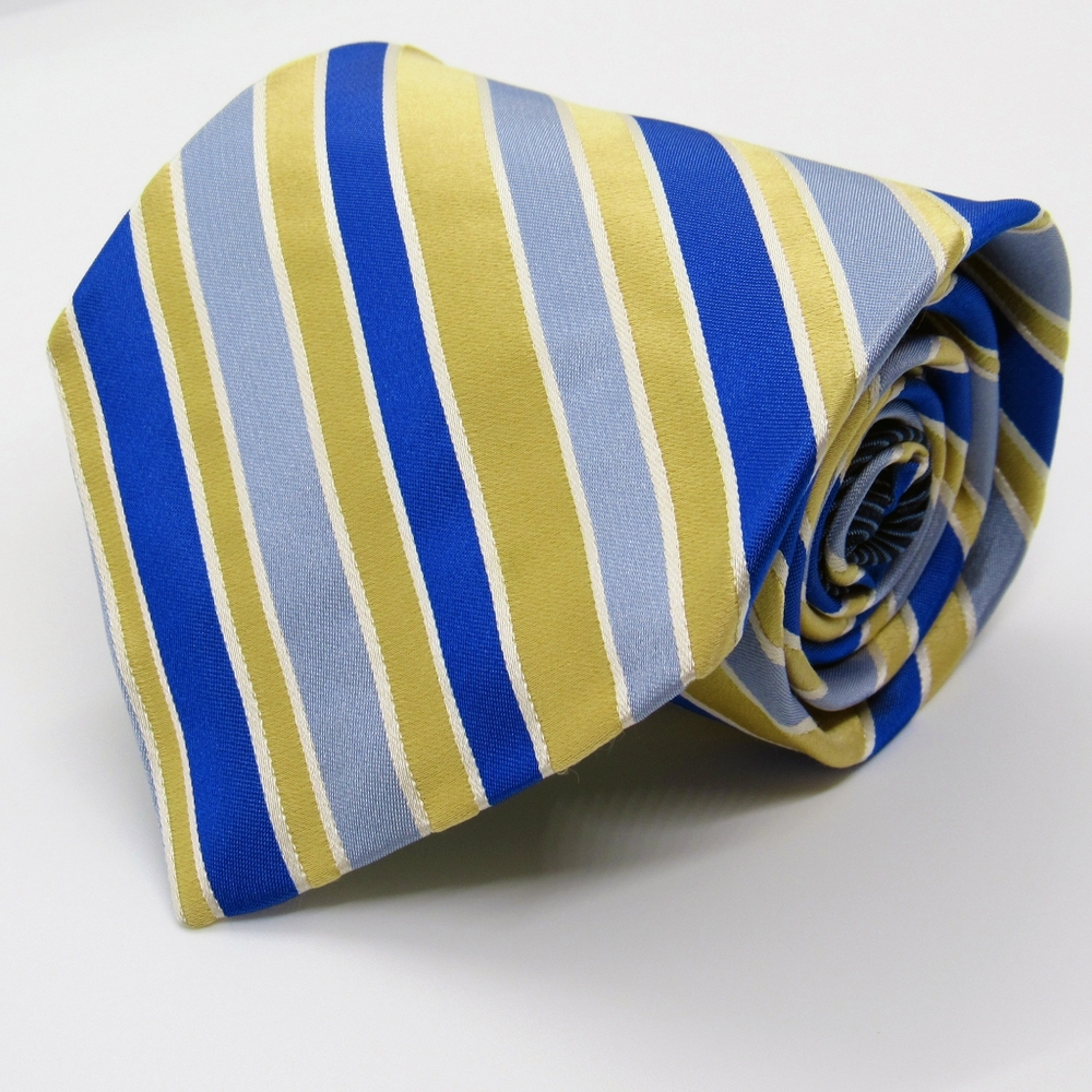 Tommy Hilfiger Men's Neck Tie - Blue, Yellow, & White Diagonal Striped Pattern